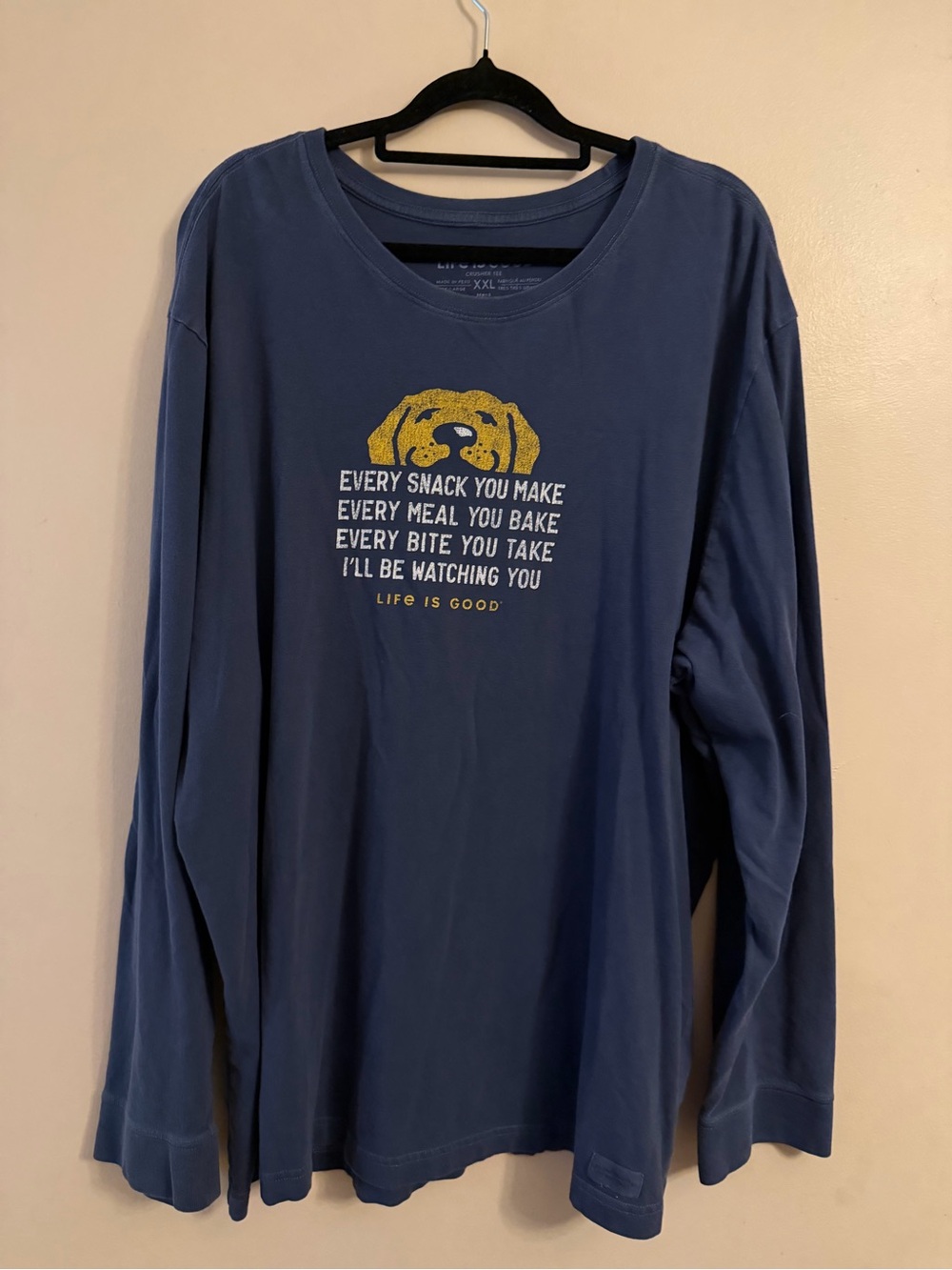 Life Is Good Blue Long-Sleeve Tee with Yellow Dog Graphic